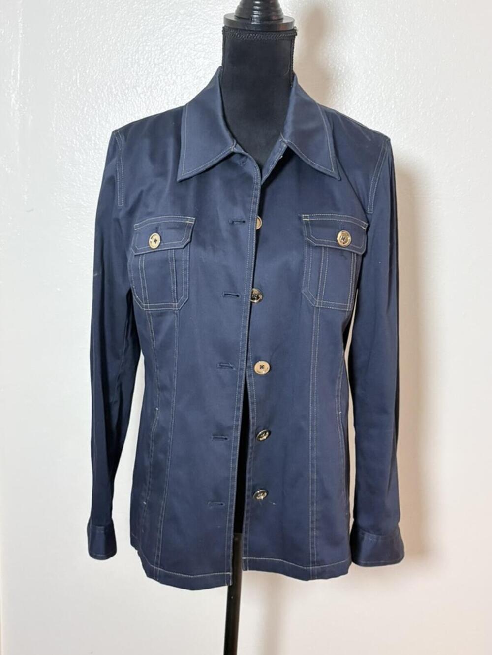 Jones New York Signature Navy Denim Jean Jacket Blazer Sz M